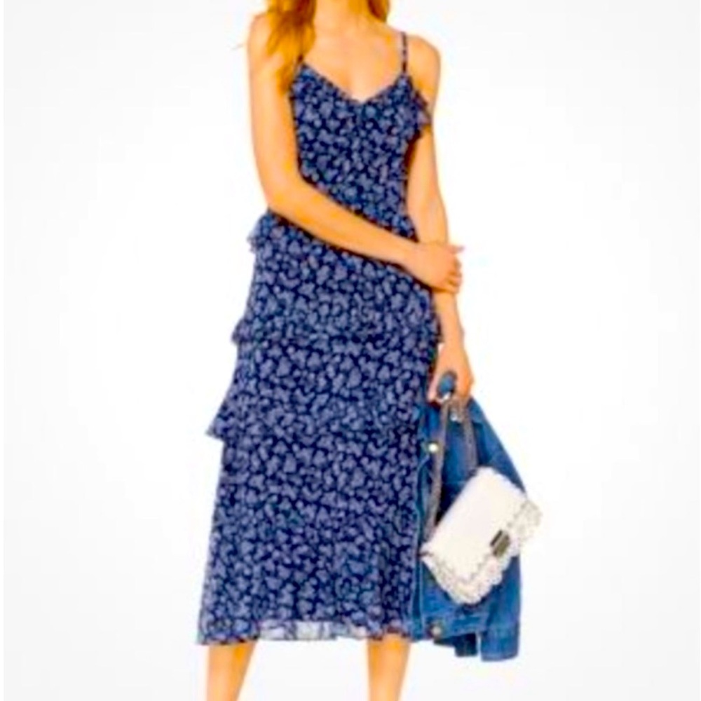 $225 MICHAEL KORS FLOWER TIERED GEORGETTE MIDI DRESS SIZE M WORN ONCE